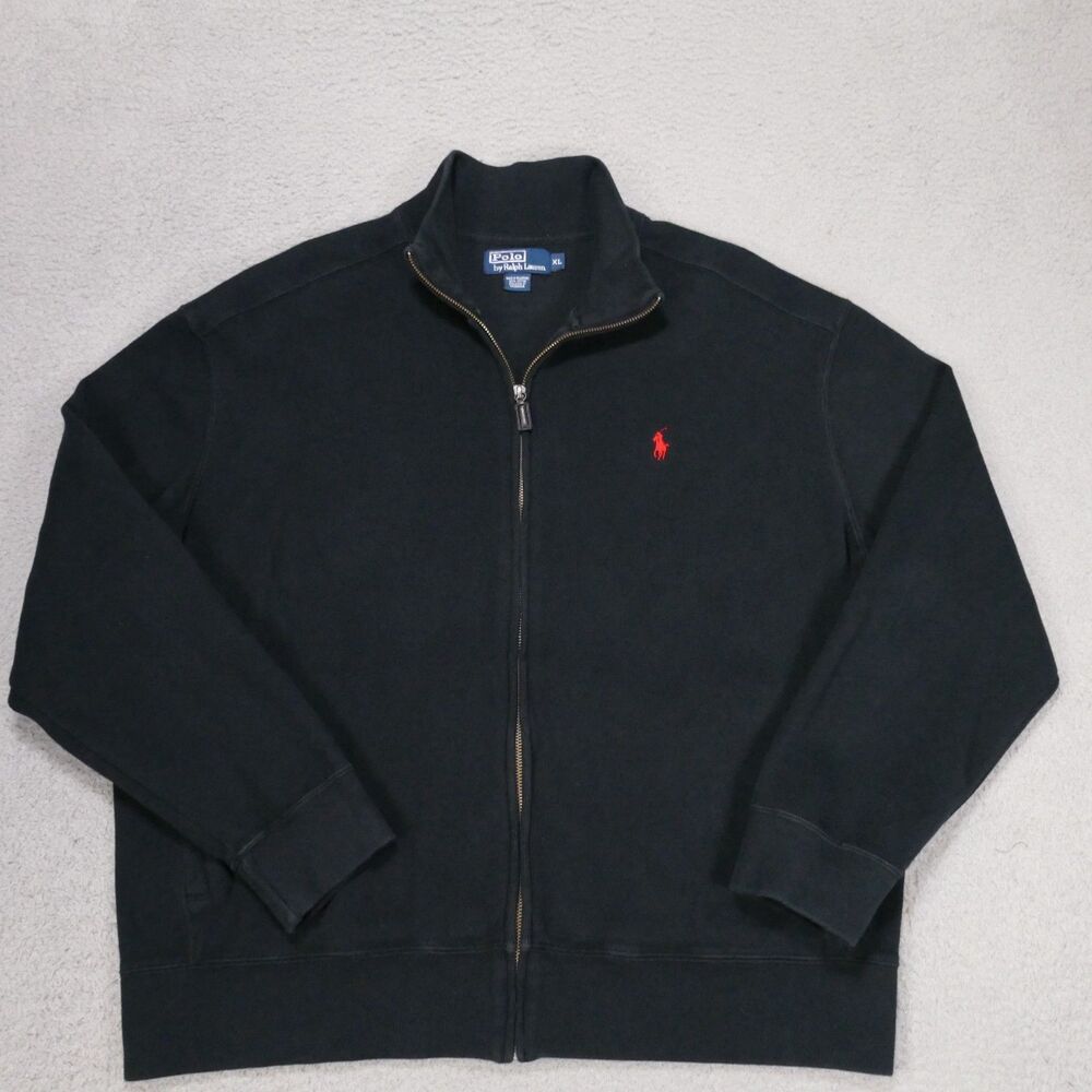 Polo Ralph Lauren Men’s XL Black Full Zip Mock Neck Sweatshirt Red Pony Logo